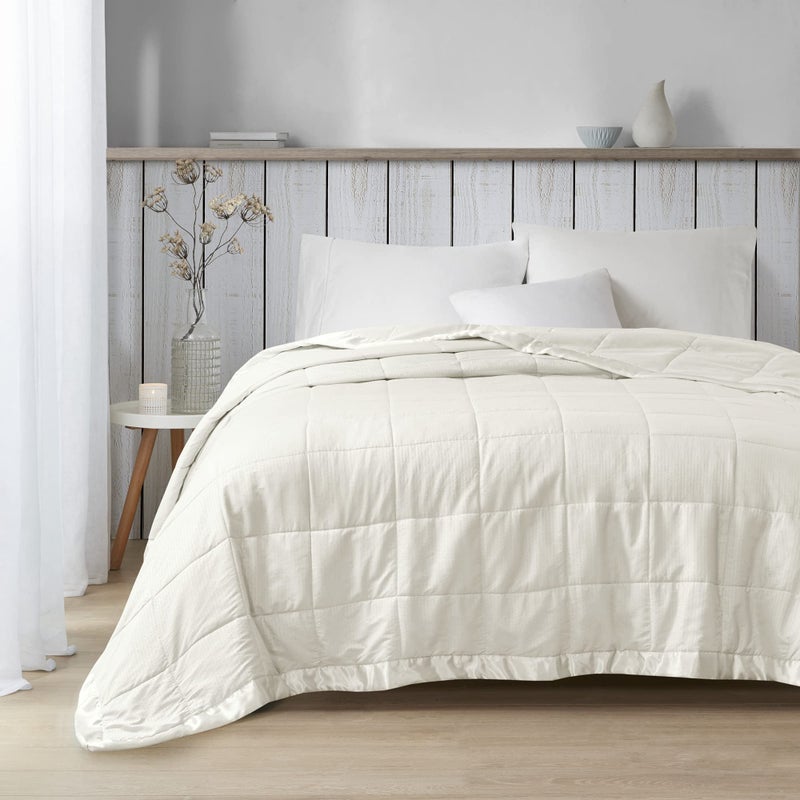 Madison Park Cambria Down Alternative Blanket, Premium 3M Scotchgard Moisture Wicking Treatment, Lightweight and Soft Bed Cover For Summer with Satin Trim, Oversized Full/Queen Ivory - Image 2